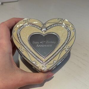 Elegant Silver and Cream Heart-Shaped Jewelry Box